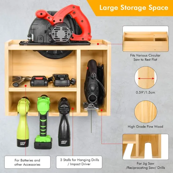 سازمان دهنده ابزار قدرت ، ایستگاه شارژ مته ، دارنده ذخیره سازی دیواری درایور ضربه ای Saws Jig Saw Drill (نیاز به مونتاژ)