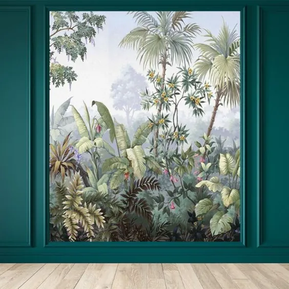 تزئینی دیوار نقاشی دیواری سبز رنگ گرمسیری تزئینی دیوار گیاهان برای فضای داخلی خانه - نقاشی دیواری سبز 237 "x 158"