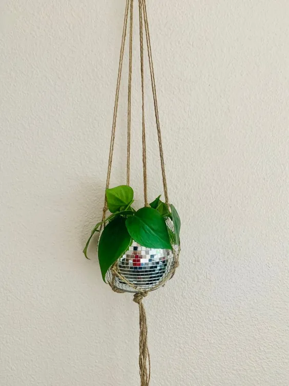 Disco Ball Hanging Macramé Planter کوچک 4 اینچ |  اتسی