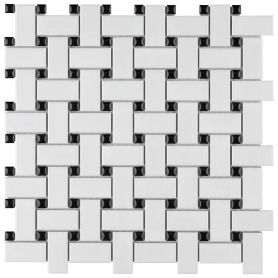 Merola Tile Metro Basketweave Matte White with Black Point 11-3 / 4 in. x 11-3 / 4 in. Porcelain Mosaic (9.79 sq. ft./ Case )-FJBMBWWB - The Home Depot