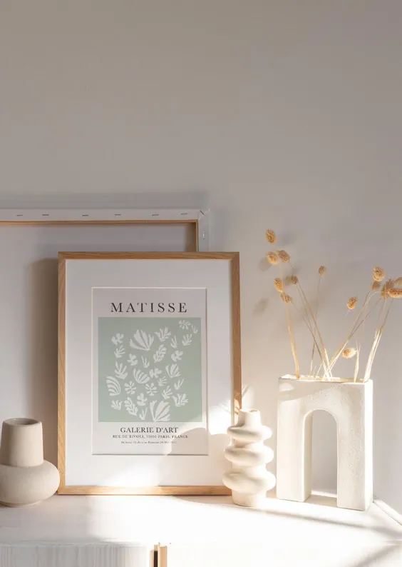 پوستر نمایشگاه ماتیس ، هنر دیوار سبز نعنا ماتیس ، پوستر چکیده گیاهی ماتیس ، پوستر موزه پاریس ، چاپ تایپوگرافی ماتیس