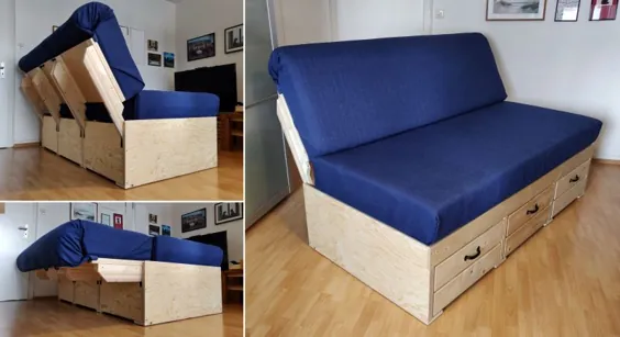 مبل تختخواب شو مبدل DIY با فضای ذخیره سازی
