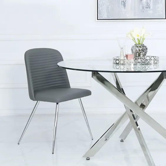 صندلی غذاخوری چرم مصنوعی خاکستری با پایه های کروم |  تصویر خانه عالی