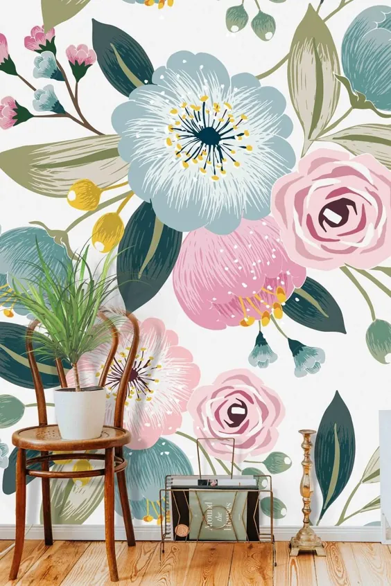 نقاشی دیواری با طرح Floral - کاغذ دیواری خود چسب متحرک - کاغذ دیواری وینیل لایه بردار و استیک ، FloralWalls by Green Planet
