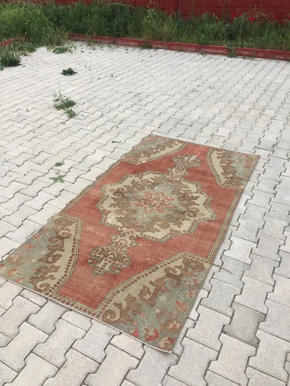 3.6x6.8 فوت فرش ناهموار ترکی Vintage Ru