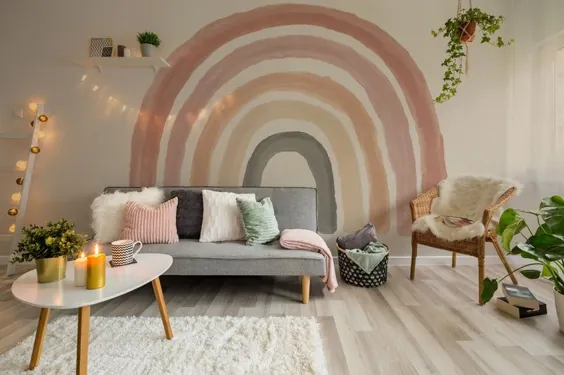 کاغذ دیواری متحرک Boho Coral Peach Pink Rainbow // پاستل |  اتسی