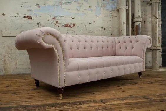 پودر دست ساز انگلیس Dusty Pink Textured Velvet 3 Seater |  اتسی
