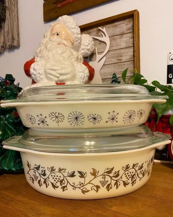 Vintage Pyrex Casserole Caferole Gold Leaf Cottagecore Country | اتسی