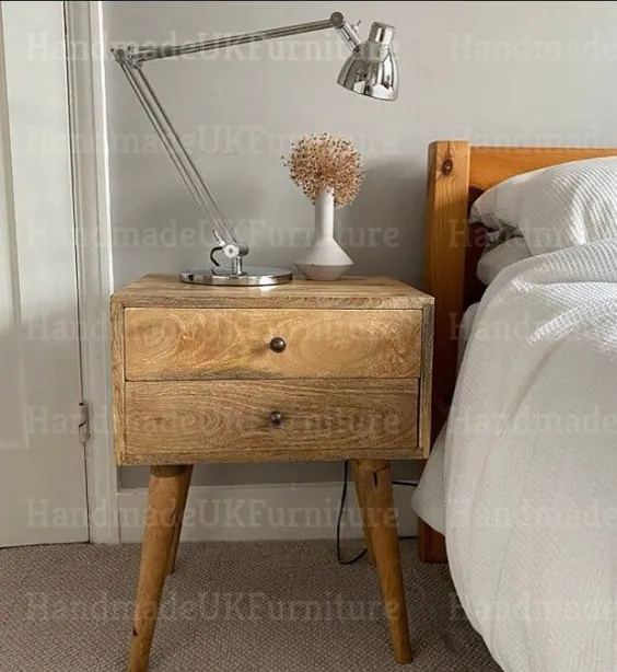 میز کنار تخت Mid Century Bed Stand به سبک اسکاندیناوی مدرن کابینت جانبی پایه دانمارکی یکپارچهسازی با سیستمعامل ایستاده چراغ کارخانه چوب جامد