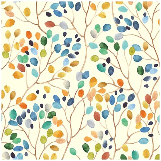 کاغذ دیواری HaokHome 93047 Floral Peel and Stick Wallpaper Colorful Forest Beige / Orange / Blue