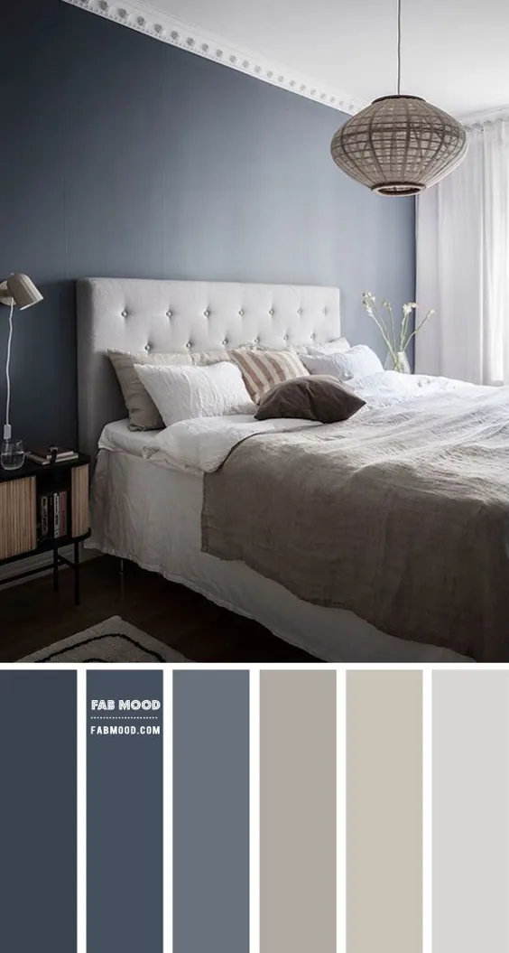 طرح آبی خاکستری و پارچه ای برای اتاق خواب آپارتمان |  حالت فاب