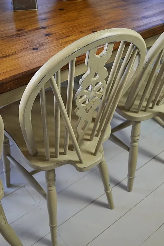 میز ناهار خوری شیک Rustic Shabby با 8 صندلی چرخ دار (سفید ، خاکستری) - تحویل رایگان در انگلستان