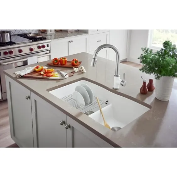 سینک ظرفشویی آشپزخانه کاسه سفارشی سفید دو برابر BLANCO Diamond Undermount 32 in x 19.25 in