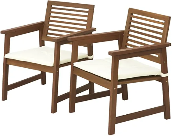صندلی چوبی سخت Furinno Tioman در روغن ساج ، 2 صندلی بازو ، طبیعی