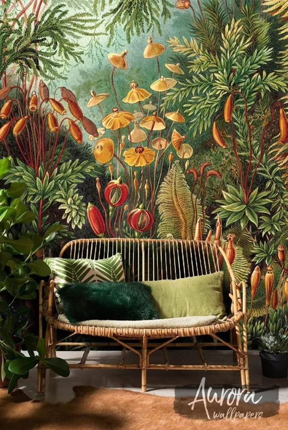 Amazonas Dschungel abnehmbare Tapete، Neu Positionierbar، helle Pflanzen، bunte، Jahrgang Wand Wandbild، tropische Wand Dekor # 07