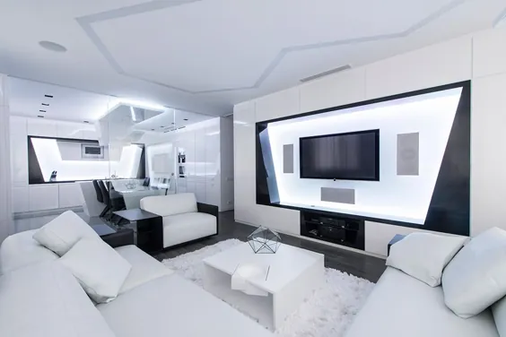 هندسه سیاه و سفید در یک آپارتمان آینده نگرانه مسکو