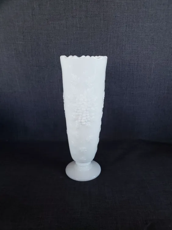 گلدان شیشه ای شیر آنتیک L E Smith گلدان شیشه ای شیر با انگور |  اتسی