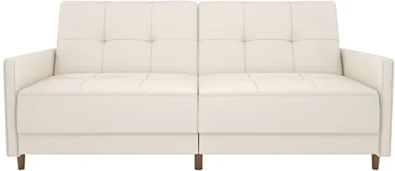 کاناپه تختخواب شو DHP Andora Coil Futon با طراحی مدرن اواسط قرن - چرم مصنوعی سفید