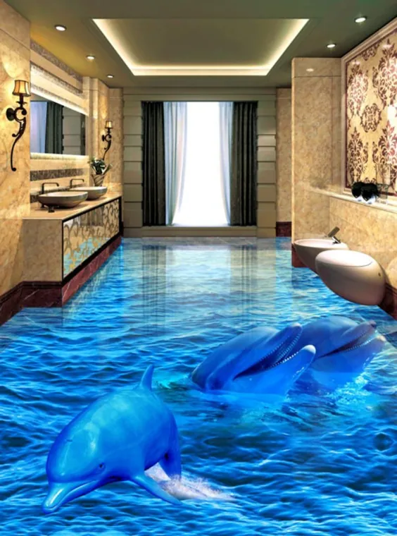 3D Dolphin Sea F718 Floor Wallpaper Murals Self-Adhesive قابل جدا شدن آشپزخانه کف حمام کف ضد آب کف فرش تشک چاپ Epoxy AJ WALLPAPER