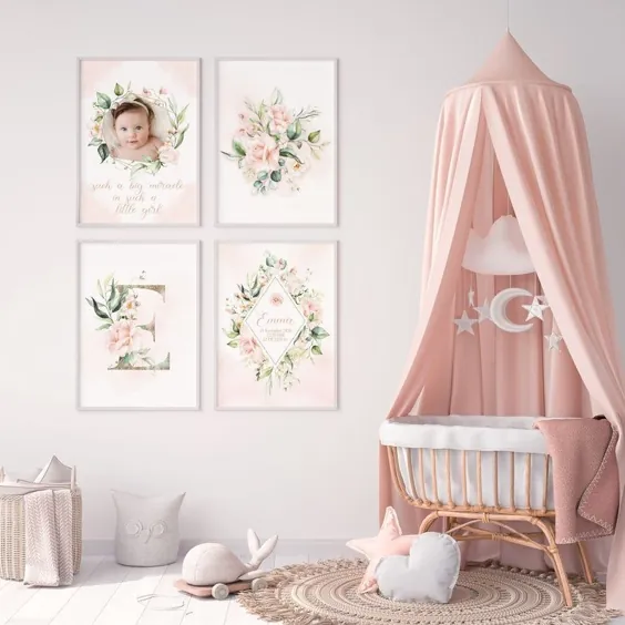 ست سفارشی دیوار دیواری گل برای شیرخوارگاه دختر بچه با |  اتسی