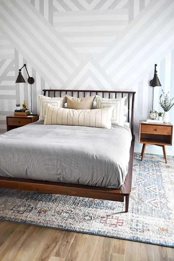 طراحی اتاق خواب مدرن قرن میانه با نقاشی دیواری دیواری متحرک