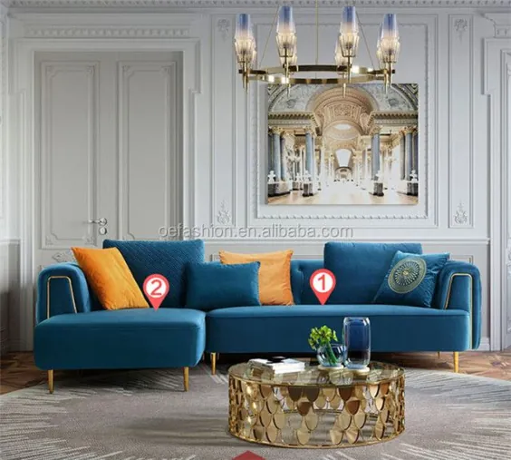 Oe-fashion Livingroom Foshan Hot Hot Modern Ss Frame Chesterfield Blue Sofa Set - خرید ست مبل آبی ، مبل چسترفیلد آبی ، مبل مبل آبی نشیمن در Alibaba.com