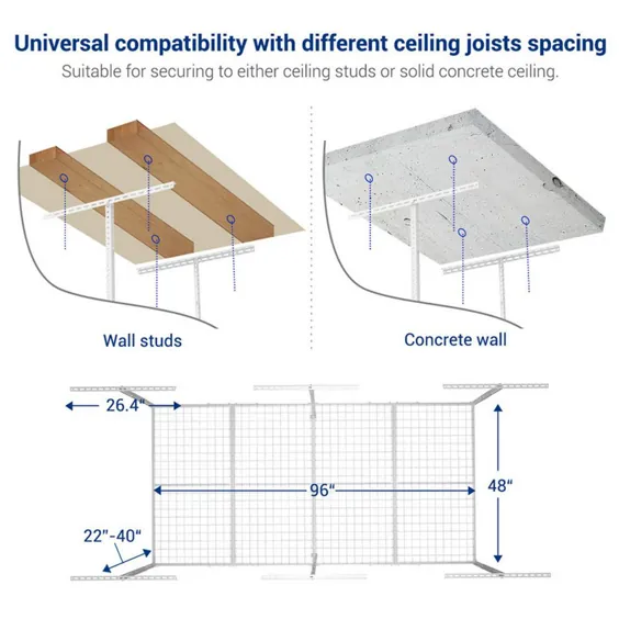 FLEXIMOUNTS قفسه ذخیره سازی گاراژ سقفی قابل تنظیم با ارتفاع سفید (48 در W x 96 در D) -GR48 - انبار خانه