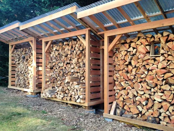 35 طرح DIY رایگان برای ریختن هیزم برای ذخیره سازی ایمن چوب