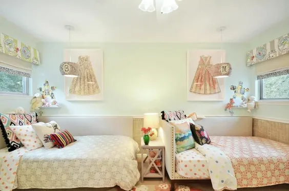 اتاق کودکان و نوجوانان مشترک با تختخوابهای گوشه ای خاکستری - انتقالی - اتاق دختران
