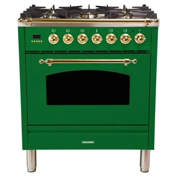 هالمن 30 اینچ 3.0 مس ft. Single Oven Dual Fuel Range Italian با همرفت واقعی ، 5 مشعل ، تر و تمیز برنجی در Emerald Green-HDFR30BSGN - The Home Depot