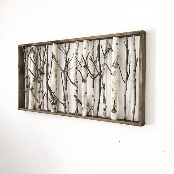 Weiße Birken Wald Wandkunst - 48 x 24 ، Birken Wandkunst ، Birken Ast Dekor ، große Wandkunst ، Birkenholz ، Wandbehang ، Gerahmte Birkenkunst