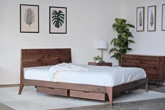 تختخواب ذخیره سازی بستر چوبی تختخواب گردویی مدرن شیکر |  اتسی