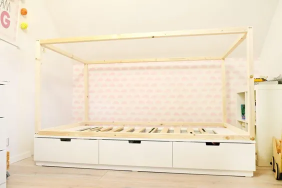 DIY Bett fÃ1⁄4r das Kinderzimmer - Wie aus dem Ikea Nordli ein Hausbett wird
