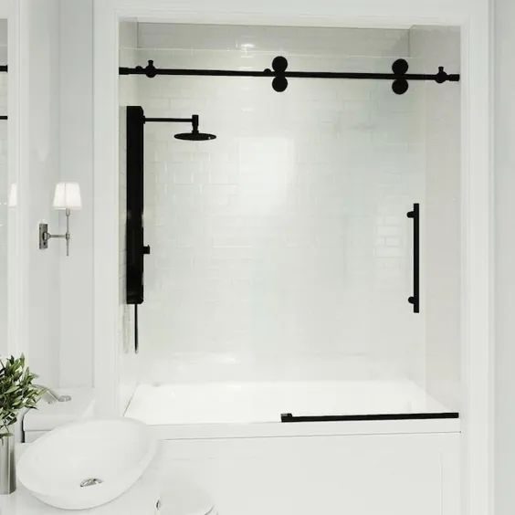 VIGO Elan 66-in H x 56 in to 60-in W Frameless Sliding Matte Matte Black Bath Door (Clear Glass) Lowes.com