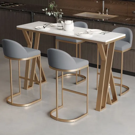چهارپایه چوبی روکش دار PU خاکستری در ست طلایی 2 عددی