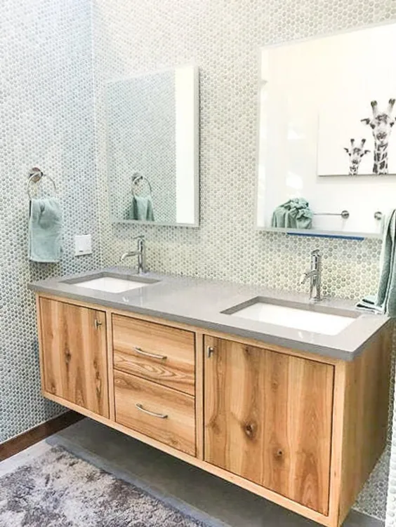 کابینت غرور حمام شناور ساخته شده از چوب اصلاح شده / |  اتسی
