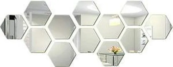 SAMA TM Hexagon spiegel 12 Stuks - Woonkamer- Zeshoek spiegel - Acryl - Zilver - 18 X 16