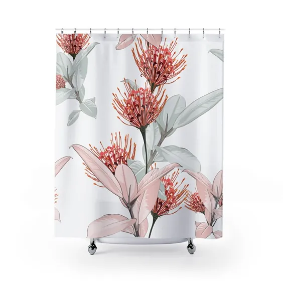 پرده دوش سبز Green Red Modern Bathroom Decor Botanical | اتسی