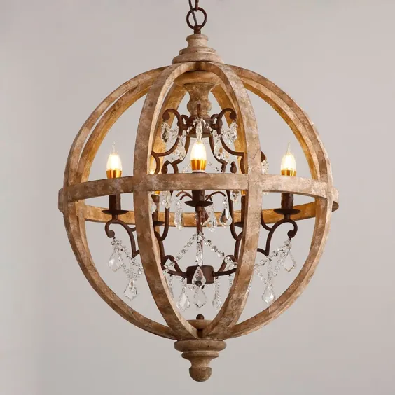یکپارچهسازی با سیستمعامل روشنایی لوستر 5 نور سبک کریستال فلزی پیمایشی زنگ زده چوبی Globe Woody Globe