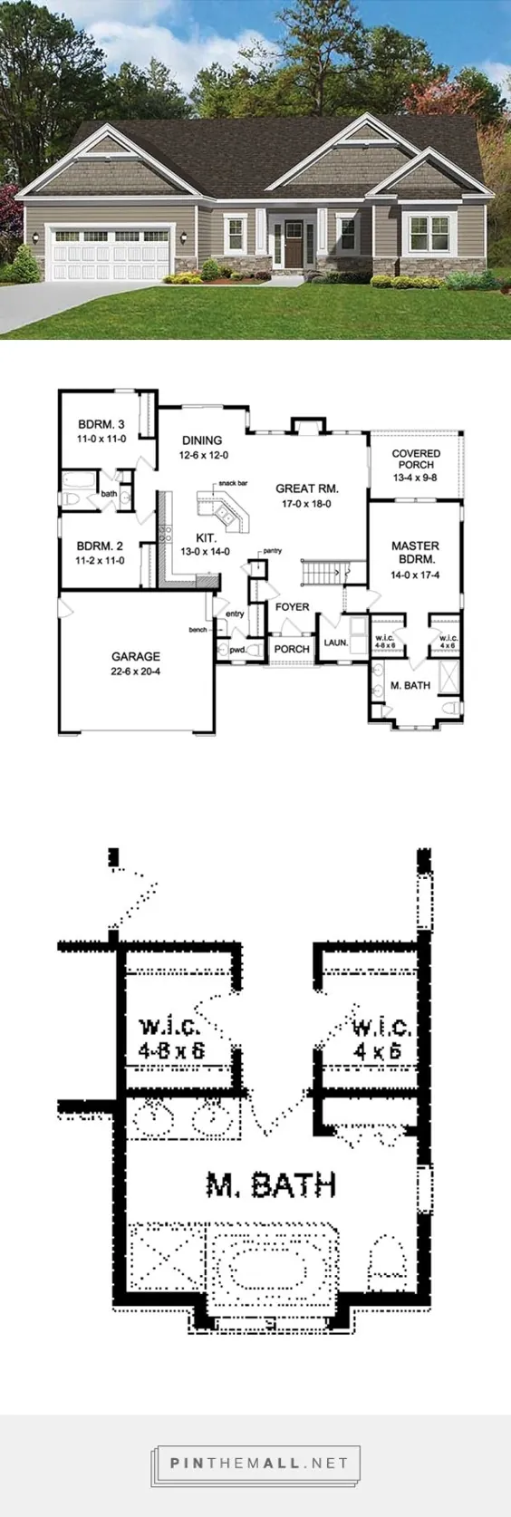 طرح خانه Ranch Style - 3 تختخواب 2.5 حمام 1796 Sq / Ft Plan # 1010-101