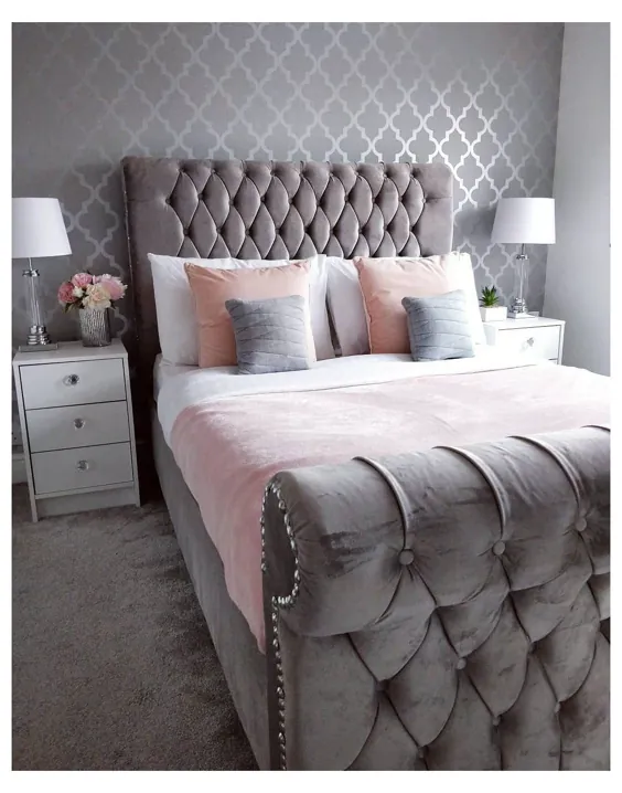 اتاق خواب مدرن صورتی و خاکستری