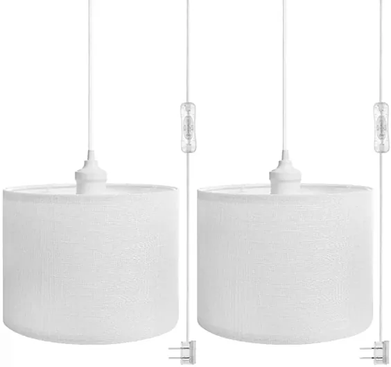 پلاگین بسته آویز QITIM 2 در فضای داخلی ، چراغ آویز سایه سفید سفید برای آشپزخانه ، اتاق نشیمن ، میز ناهار خوری ، سیم روشن 15FT با سوئیچ روشن / خاموش ، سوکت E26
