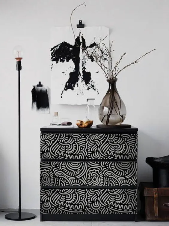 کمد لباس IKEA MALM الگوی سیاه و سفید انتزاعی |  عکس برگردانهای متحرک ایکیا |  برچسب مبلمان |  ست تابلو برگردان مبلمان |  دکور مهد کودک |  M # 20