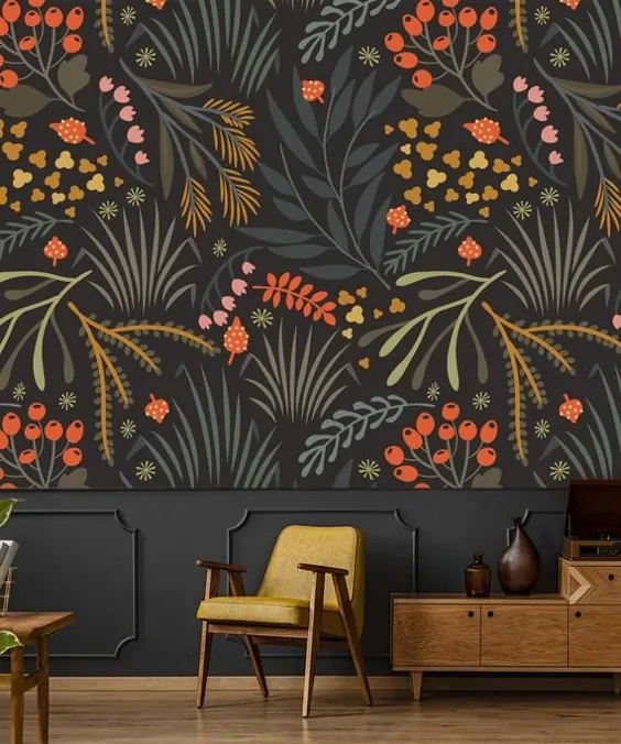 برگ های کاغذ دیواری گیاهان کاغذ دیواری و گیاهان کاغذ دیواری پس زمینه تیره کاغذ دیواری Self Adhesive V