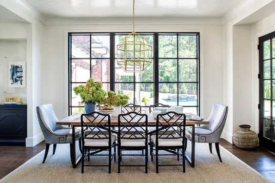 میز ناهار خوری چوبی و فلزی با صندلی های بامبو مشکی - انتقالی - اتاق ناهار خوری