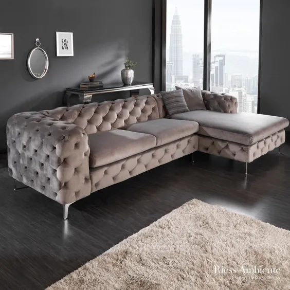 Chesterfield Ecksofa MODERN BAROCK 282 سانتی متر grau Samt 3-Siter