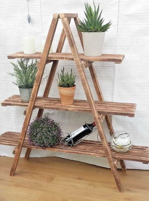 قفسه های قفسه های نردبان چوبی Rustic 3 طبقه قفسه های گل قفسه های گیاهی |  eBay