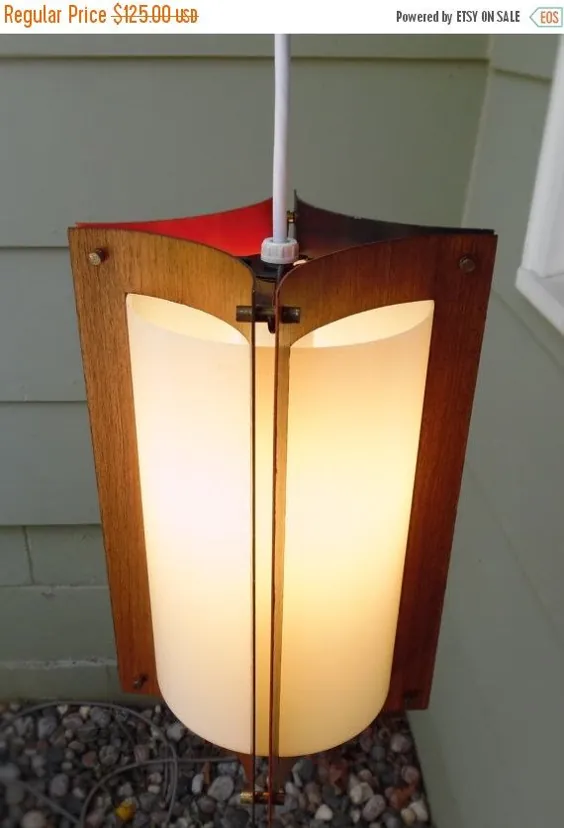 چراغ آویز مدرن Vintage Mid Century 1960 چراغ روشنایی چراغ برق ساج ساج نور نارنجی آویز