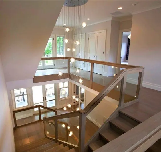 Foyer-zweistöckige-kronleuchter-REFLECTION- Klarglas-Anhänger-Beleuchtung ، modern-modern-geblasen-Glas-Beleuchtung ، kundenspezifisch-lange-Treppen-Leuchten