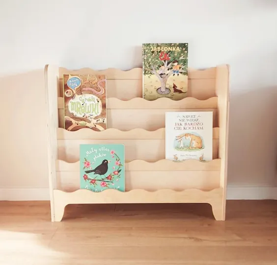 قفسه کتاب مونته سوری ، قفسه کتاب چوبی ، کتابخانه برای کودکان نوپا